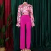 10Loose large size casual printed long-sleeved shirt wide-leg pants two-piece set #A21706