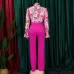11Loose large size casual printed long-sleeved shirt wide-leg pants two-piece set #A21706