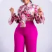 1Loose large size casual printed long-sleeved shirt wide-leg pants two-piece set #A21706