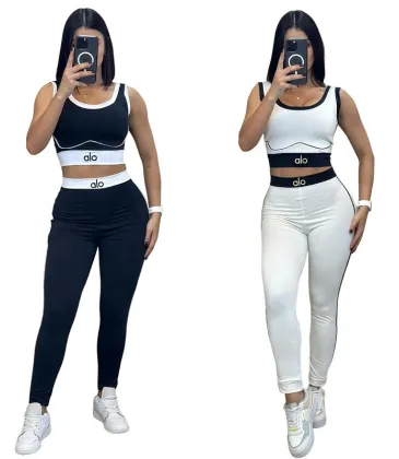 new fashion alo yoga sports vest pants running fitness waist-tightening women's clothing two-piece set #A51025