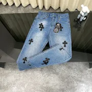 Chrome Women's Hearts classic blue black leather jeans #A48738