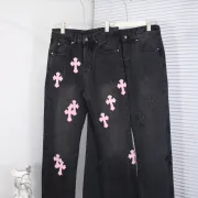 Chrome Women's Hearts classic blue black leather jeans #A48739